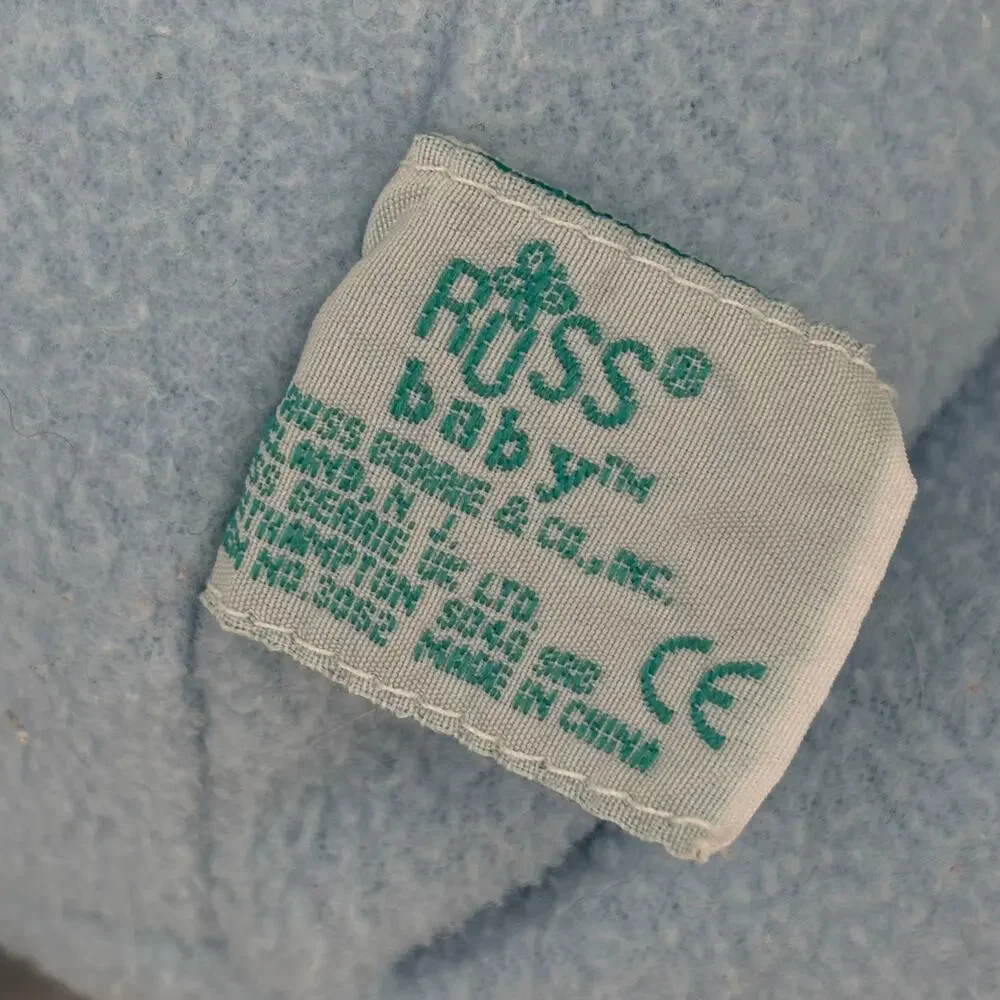 Russ Baby Bear Plush Rattle God Bless Our Little One Blue White Teddy 14 Inch